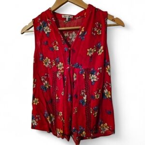 BLEUH CIEL Red Floral Sleeveless Top - Small